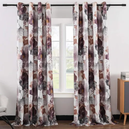 Vista 10 de Leeva - Cortinas de ventana para sala de estar, con estampado floral, cortinas de lino texturizado pesado con aislamiento térmico y oscurecimiento