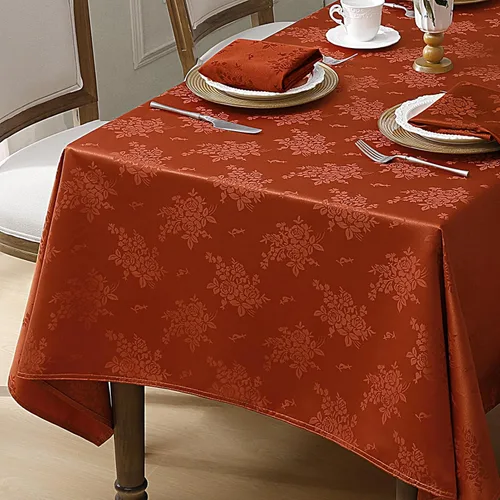 Vista 9 de Romanstile Mantel rectangular de jacquard, resistente al agua, elegante, con patrón floral de rosa damasco, mantel decorativo de poliéster lavable