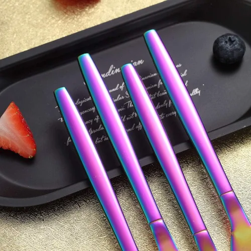 Vista 6 de HOMQUEN - Cuchillos de cena Rainbow de 4 piezas, resistente cuchillo de acero inoxidable de 9 pulgadas, diseño moderno, juego de cuchillos