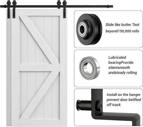 Vista 5 de Kit de herrajes para puerta corrediza de granero de 4 pies, herrajes de puerta corredera de modo de riel combinado, puertas de madera dobles