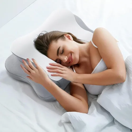 Vista 7 de Almohada cervical para el cuello para aliviar el dolor, almohadas ergonómicas de espuma viscoelástica de contorno para dormir, almohada refrescante