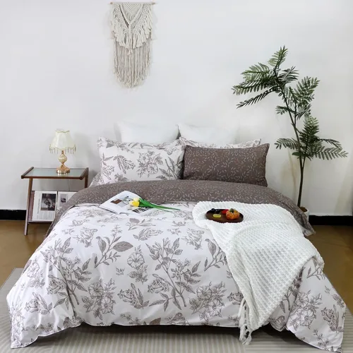 Vista 27 de Helthep Funda de edredón floral tamaño Queen, 100% algodón con estampado de hojas tropicales, funda de edredón botánica con estampado de árbol
