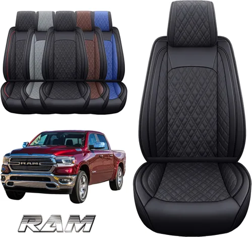Vista 2 de YIERTAI - Fundas de asiento de vehículo compatibles con Dodge Ram 2009-2023, 1500, 2500 y 3500, camioneta pickup, protectores de asiento de cuero