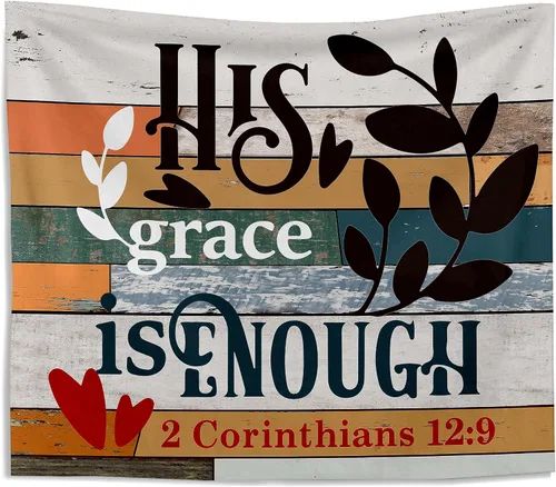 Knibeo Tapiz cristiano con texto bíblico 2 Corintios 12:9 His Grace is Enough - Tapices religiosos para colgar en la pared, decoración para el hogar