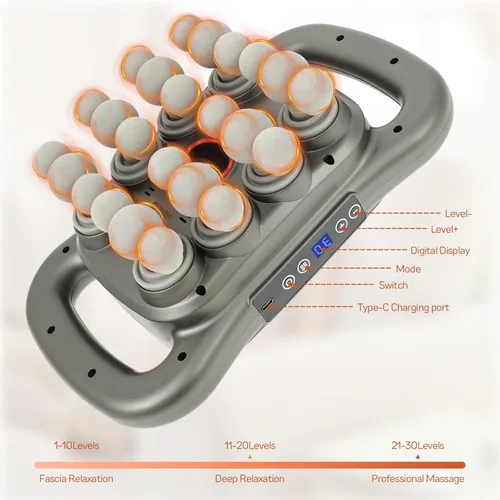 Vista 5 de Pistola de masaje de 24 cabezas de tejido profundo, pistola de masaje de múltiples cabezales con 3 modos y 30 intensidades, empuje de 88.2 lbs
