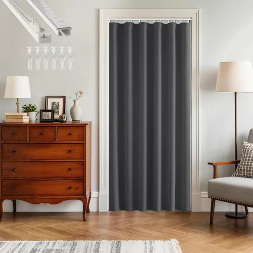 Vista 21 de RYB HOME Cortina de puerta con guía de techo, cortinas opacas de privacidad para puerta francesa, dormitorio, sala de estar, ventana de bahía