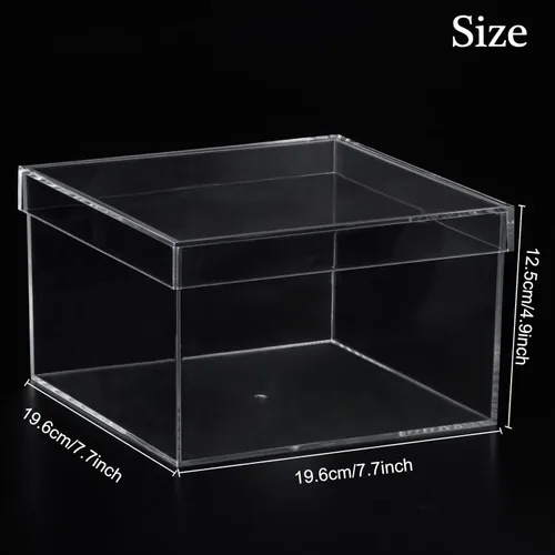 Vista 2 de Caja de plástico cuadrado de acrílico transparente, contenedores rectangulares de plástico con tapa, cajas de almacenamiento de 7.9 x 7.9 x 4.92