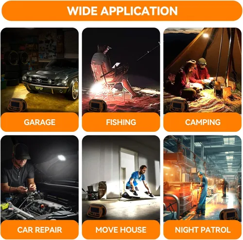 Vista 5 de Mini luz de trabajo recargable multifunción de 3.74 x 2.36 pulgadas, luz de inundación portátil magnética solar con soporte giratorio, 4 modos