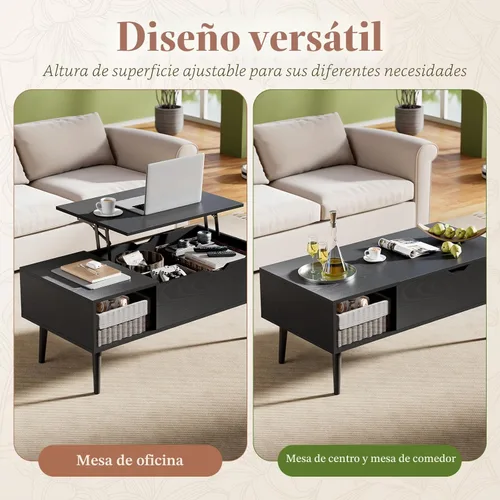 Vista 5 de OLIXIS Mesa de Centro de Café de Madera con Tapa Elevable con Compartimento Oculto y Estante de Almacenamiento Grande, Mesa de Comedor Central