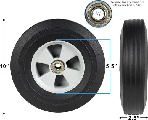 Vista 3 de Vergo Ruedas de Goma Maciza Paquete de 2 Ruedas de Repuesto para Carretilla Sin Aire Resistentes - Neumáticos de Goma con Rosca Neumáticos