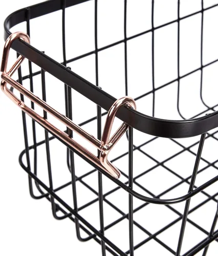 Vista 6 de Amazon Basics Juego de cestas de almacenamiento rectangulares apilables de alambre de metal para cocina o baño, 2 unidades, color negro
