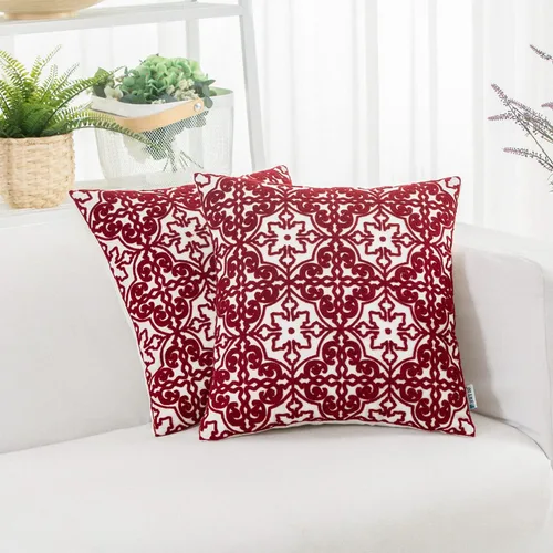 Vista 2 de HWY 50 Juego de 2 fundas de almohada decorativas bordadas modernas con detalles geométricos y decorativos de 18 x 18 pulgadas para sofá, sala