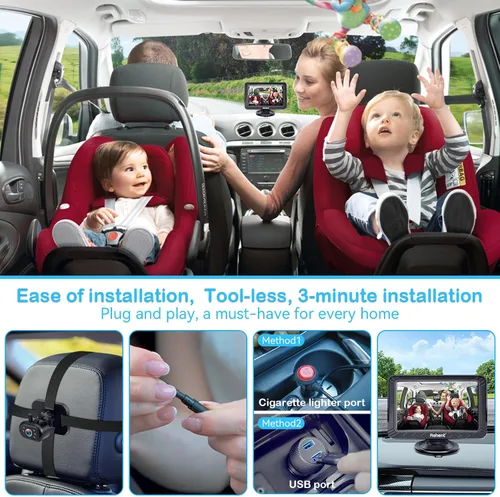 Vista 6 de Cámara de coche para bebé fácil instalación: HD 1080P Protección ocular Visión nocturna clara - Estabilidad orientada hacia atrás Cámara de asiento