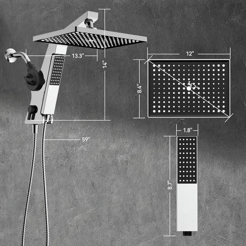 Vista 8 de MakeFit Cabezal de ducha de lluvia filtrado con combo de mano, cabezales de ducha de lluvia de alta presión de 12 pulgadas y varita desmontable
