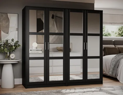 Palace Imports Armario urbano de 4 puertas de madera maciza 100% con puertas espejadas