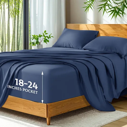 Vista 11 de SONORO KATE 100% viscosa derivada de bambú, bolsillo extra profundo de hasta 18-24 pulgadas, sábanas ultrasuaves y refrescantes para personas que