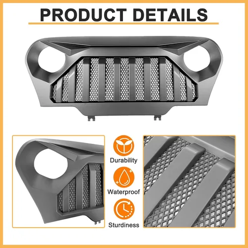 Vista 2 de Parrilla negra mate para Jeep Wrangler TJ Gladiator Vader Grill W Mesh 1997 1998 1999 2000 2001 2002 2003 2004 2005 2006