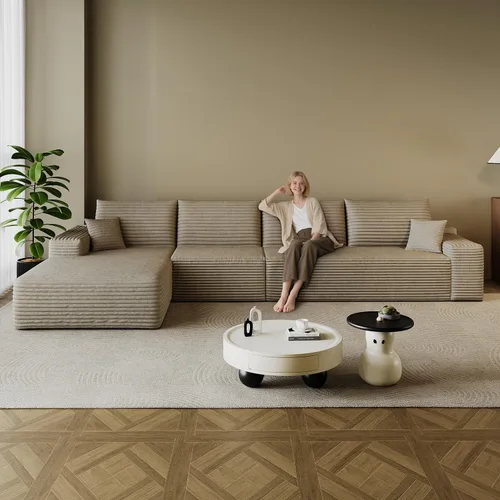 Vista 16 de Sofá modular en forma de L de 96 pulgadas con diván, moderno y cómodo sofá de pana para sala de estar, sofá de espuma viscoelástica, no requiere
