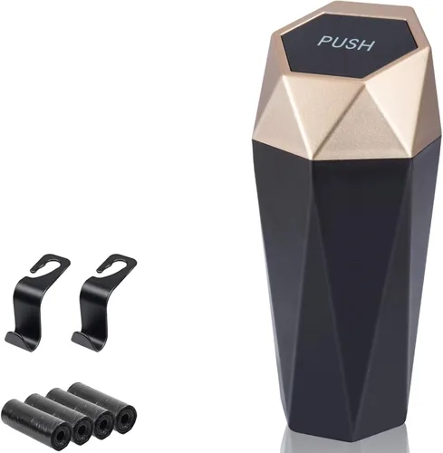 Vista 14 de BFXM Basurero para automóvil, cubo de basura con tapa, accesorios de automóvil para interior de mujer, cubo de basura para automóvil con 2 ganchos