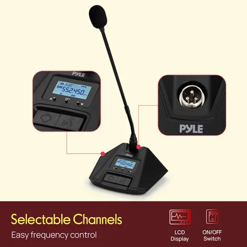 Vista 6 de Pyle Sistema de micrófono inalámbrico con receptor de micrófono de 8 canales Incluye 8 micrófonos de conferencia de escritorio UHF Configuración