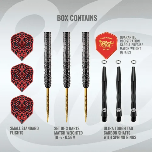 Vista 3 de Shot! Darts Warrior Kapene Steel Tip Dart Set 90% Tungsten Barrels Center Balanced for Maximum Aerodynamics Handcrafted Pro Darts with Flights