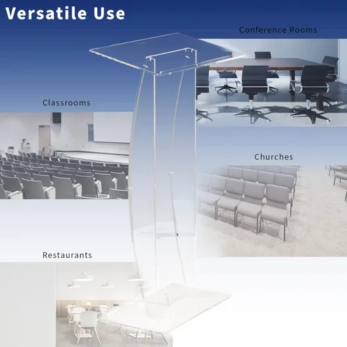 Vista 4 de VIVO Soporte acrílico para podio, elegante atril de presentación profesional transparente con plataforma de superficie de lectura de 27 pulgadas