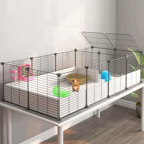 Vista 10 de Oneluck Jaula para Cobayas, Hábitat Interior con Fondo de Plástico Impermeable, Corral para Mascotas Pequeñas como Conejos, Tortugas, Hámsteres