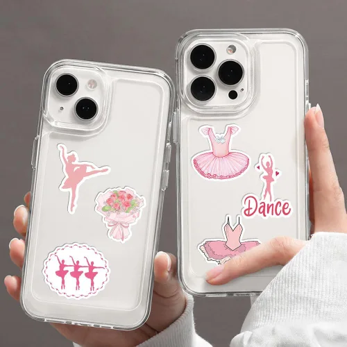 Vista 9 de Lindas calcomanías estéticas de ballet rosa para niñas y mujeres, 50 calcomanías impermeables de ballet para botellas de agua, laptop, álbum