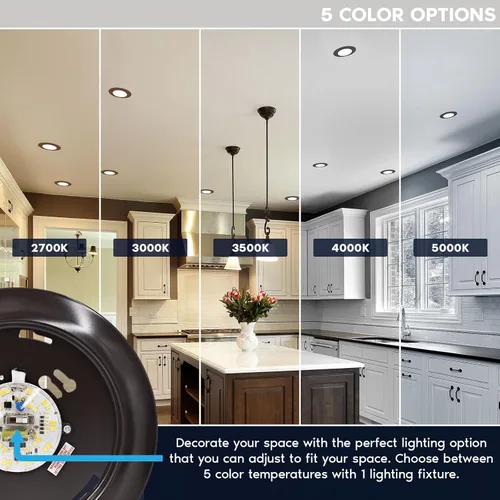 Vista 2 de LUXRITE Lámparas de disco LED de 6 pulgadas, lámpara de techo empotrable regulable, 5CCT seleccionables 2700K 3000K 3500K 4000K 5000K, 12.5W, 1000LM