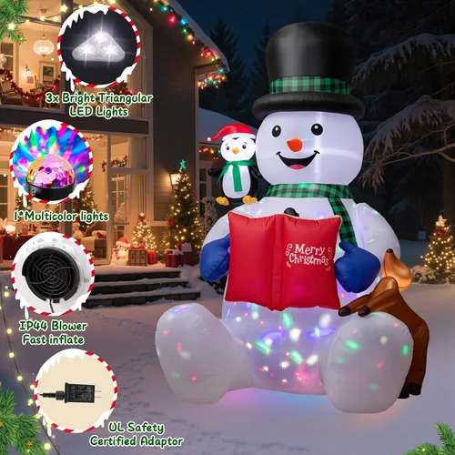 Vista 4 de Dawdix Muñeco de nieve inflable de Navidad de 7 pies, decoración de patio al aire libre, muñeco de nieve inflable de Navidad, luces LED y LED