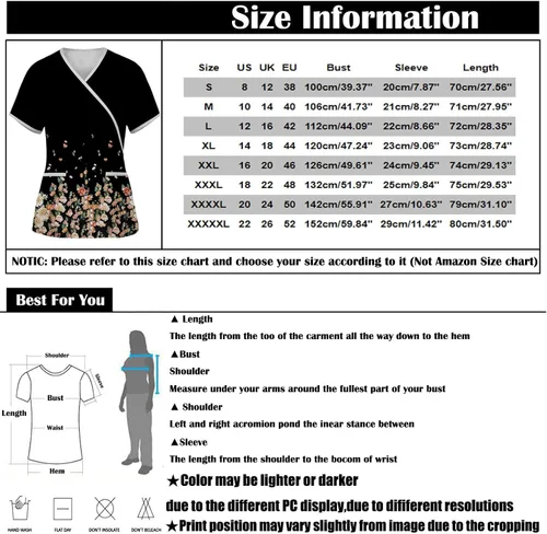 Vista 4 de Camisetas de Navidad con estampado de mujer, uniformes de enfermera para mujer, camisetas de manga corta con cuello en V y bolsillos