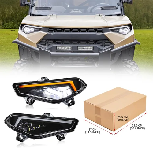 Vista 9 de Conjunto de faros delanteros LED para Polaris Ranger 18-25, luces delanteras LED con luces de circulación diurna, luz de señal de giro para Polaris