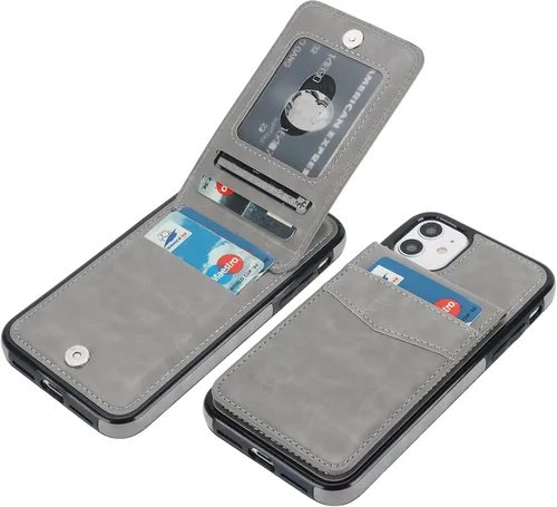Vista 15 de KIHUWEY Funda compatible con iPhone 11 con soporte para tarjeta de crédito, cierre magnético de cuero de alta calidad, resistente funda protectora