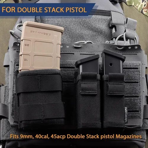 Vista 2 de Funda doble para pistola de 0.354 in – Funda para revista Gwild Concepts Glock MOLLE Mag con inserto Mag