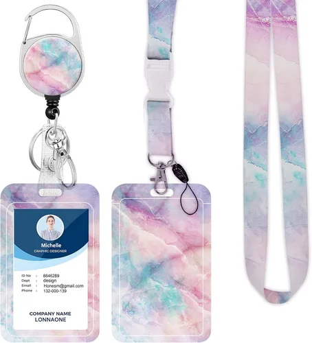 Vista 21 de Cordón con soporte para insignia, carrete retráctil con correa de cuello desmontable y soporte vertical para identificación para enfermeras