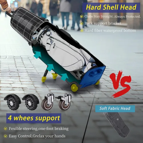 Vista 4 de JANUS Golf Travel Bag Hard Case with Foldable Support Legs, Hands-Free Golf Club Travel Bag with 360° Spinner Wheels, ABS Hard Shell, Foldable