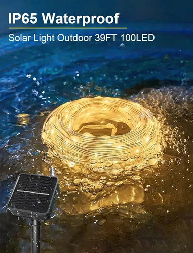 Vista 5 de KerKoor, luces de cuerda solar para exteriores, impermeables, 100 luces LED alimentadas por energía solar, luces de hadas para decoración
