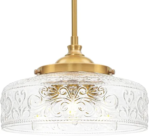 Vista 12 de Daunton Lámparas colgantes negras, luces colgantes para isla de cocina con pantalla de vidrio martillado para isla de cocina moderna, lámpara