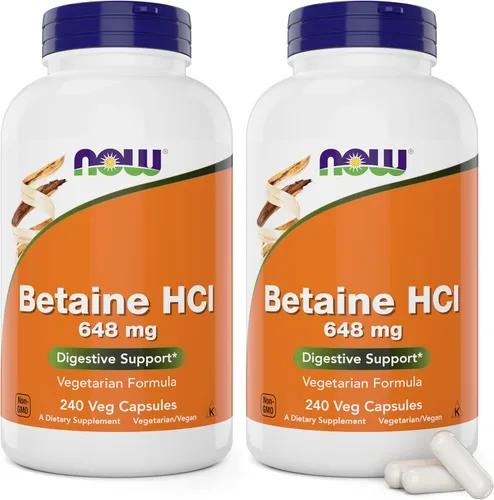 Vista 9 de NOW Foods Suplementos, Betaína HCl 648 mg, Fórmula Vegetariana, Apoyo Digestivo*, 120 Cápsulas Vegetarianas