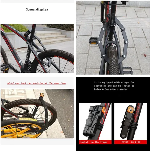Vista 6 de Candado de cadena para bicicleta con combinación de 4 dígitos, 8 eslabones de metal endurecido, cerradura de seguridad plegable para bicicletas