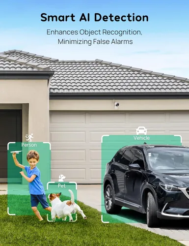 Vista 3 de winees Cámaras de seguridad para exteriores, cámaras Wi-Fi 2K con cable para seguridad en el hogar, cámara interior 2.4G, detección de IA