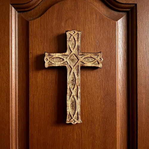 Vista 6 de Hosley Cruz de madera tallada a mano – Decoración de pared rústica de fe de 8 pulgadas Regalo cristiano, sala de oración, bendición del hogar