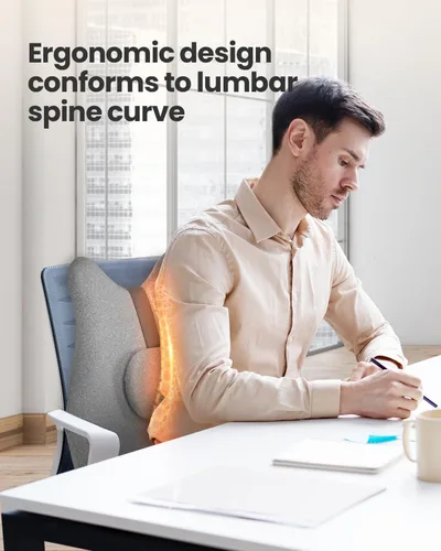 Vista 2 de CILI Almohada de apoyo lumbar calentada para silla de oficina, almohada lumbar de espuma viscoelástica con 4 cabezales de masaje Shiatsu, cojín