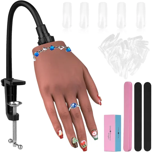 Vista 9 de Mano de práctica para uñas acrílicas, mano de práctica de uñas de silicona con soporte de soporte, práctica de uñas flexible y flexible, maniquí