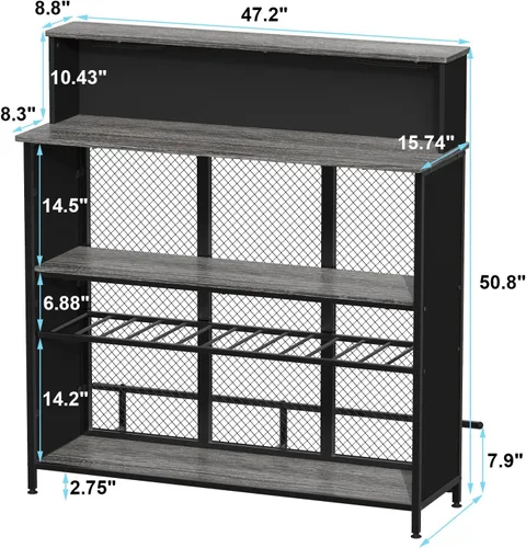 Vista 3 de GDLF Mueble de bar para el hogar, gabinete de licor con almacenamiento y reposapiés para bar de cocina en el hogar (gris)