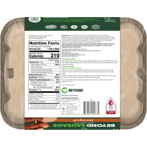 Vista 3 de Beyond Meat Beyond Sausage Salchichas de Cena a Base de Plantas, Brat Original 14 oz