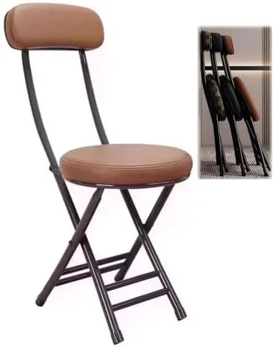 Vista 12 de Compact Foldable Bar Stool with Backrest & Round Cushion - Space-Saving Portable Chair for Kitchen, Dining, Living Room, Office & Balcony - Stylish