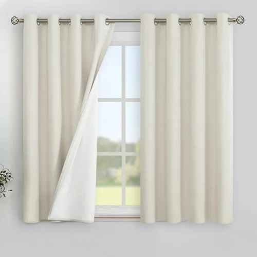 Vista 23 de YoungsTex Cortinas 100% opacas de lino gris claro de 63 pulgadas de largo para dormitorio, oscurecimiento de habitación completa, cortinas