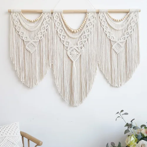 Vista 6 de guzhiou Tapiz de macramé grande para colgar en la pared, arte decorativo de Franja de cuentas