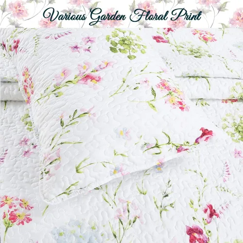 Vista 3 de Cozy Line Home Fashions Azalea - Juego de ropa de cama reversible de microfibra con estampado floral de chintz de cachemira, colcha de verano, 3
